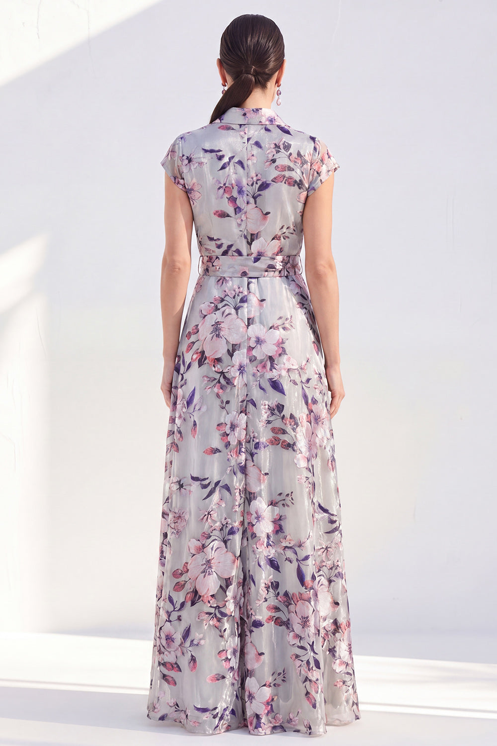 White Long Cap Sleeves A Line Floral Mother of the Bride Dress