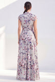 White Long Cap Sleeves A Line Floral Mother of the Bride Dress