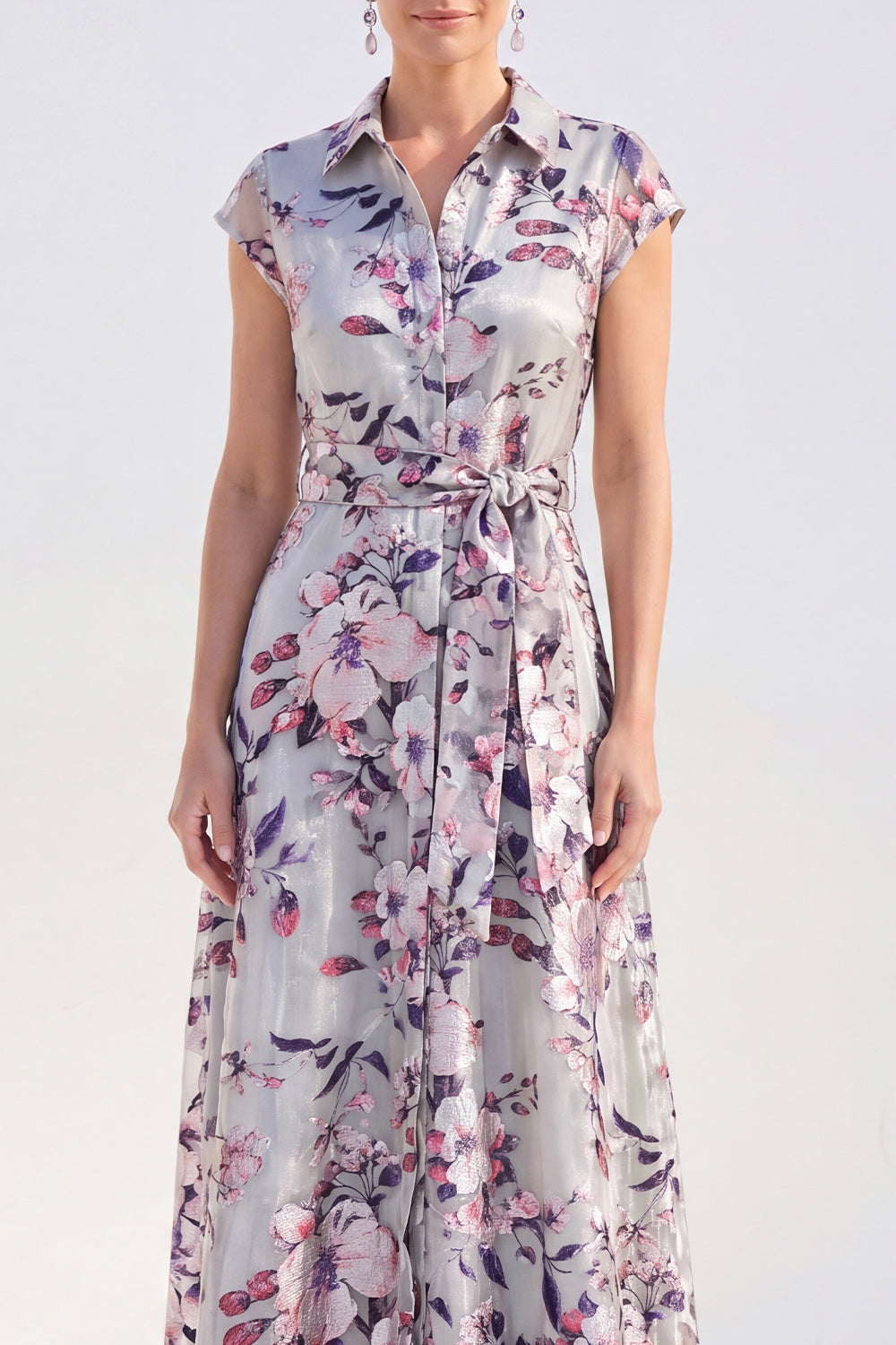 White Long Cap Sleeves A Line Floral Mother of the Bride Dress