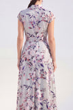 White Long Cap Sleeves A Line Floral Mother of the Bride Dress