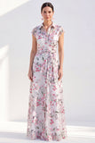 White Long Cap Sleeves A Line Floral Mother of the Bride Dress