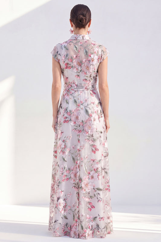 White Long Cap Sleeves A Line Floral Mother of the Bride Dress