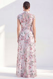 White Long Cap Sleeves A Line Floral Mother of the Bride Dress