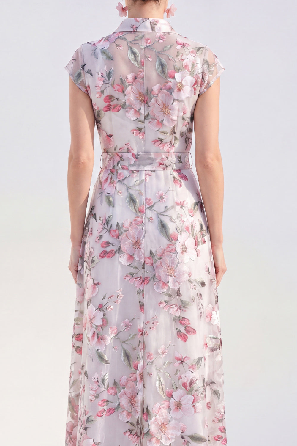 White Long Cap Sleeves A Line Floral Mother of the Bride Dress