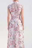 White Long Cap Sleeves A Line Floral Mother of the Bride Dress