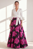 Pink Flower V-Neck Long A Line Mother of the Bride Dress with Ruffles