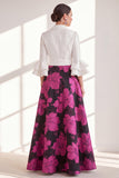 Pink Flower V-Neck Long A Line Mother of the Bride Dress with Ruffles