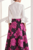 Pink Flower V-Neck Long A Line Mother of the Bride Dress with Ruffles