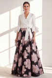 Pink Flower V-Neck Long A Line Mother of the Bride Dress with Ruffles