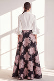 Pink Flower V-Neck Long A Line Mother of the Bride Dress with Ruffles