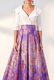Long 3/4 Sleeves Floral Navy Jacquard A Line Mother of the Bride Dress