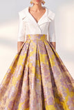 Long 3/4 Sleeves Floral Navy Jacquard A Line Mother of the Bride Dress