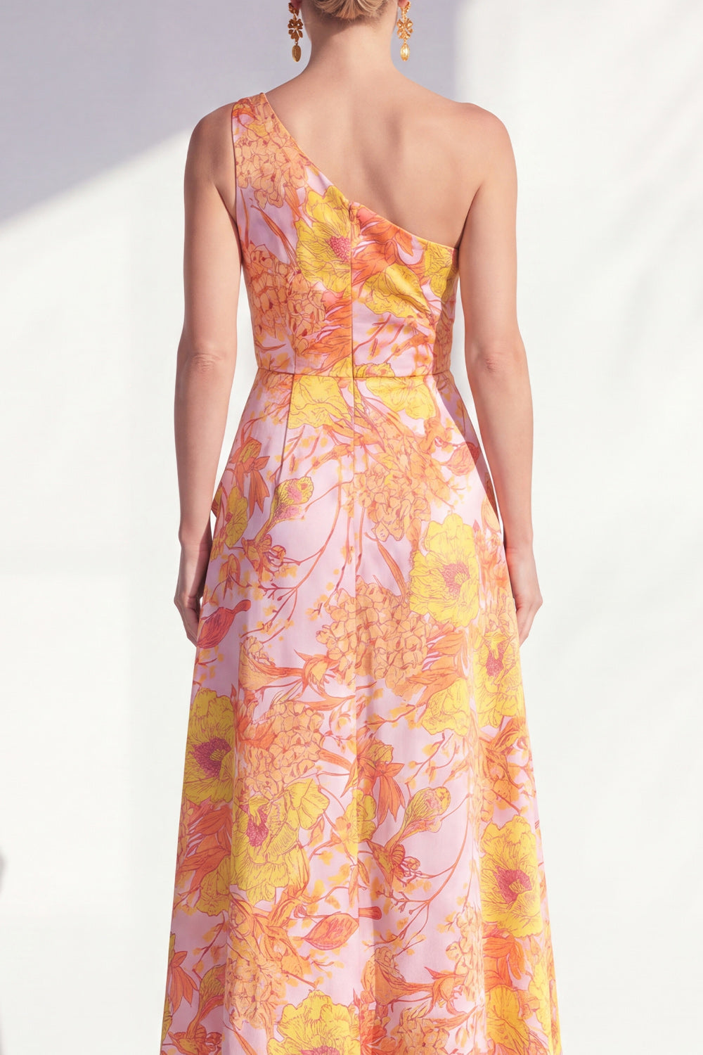 Blue Ruffled Maxi A Line Floral Mother of the Bride Dress with Slit