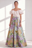 Pink Blue Flower Long A Line Mother of the Bride Dress with Ruffles