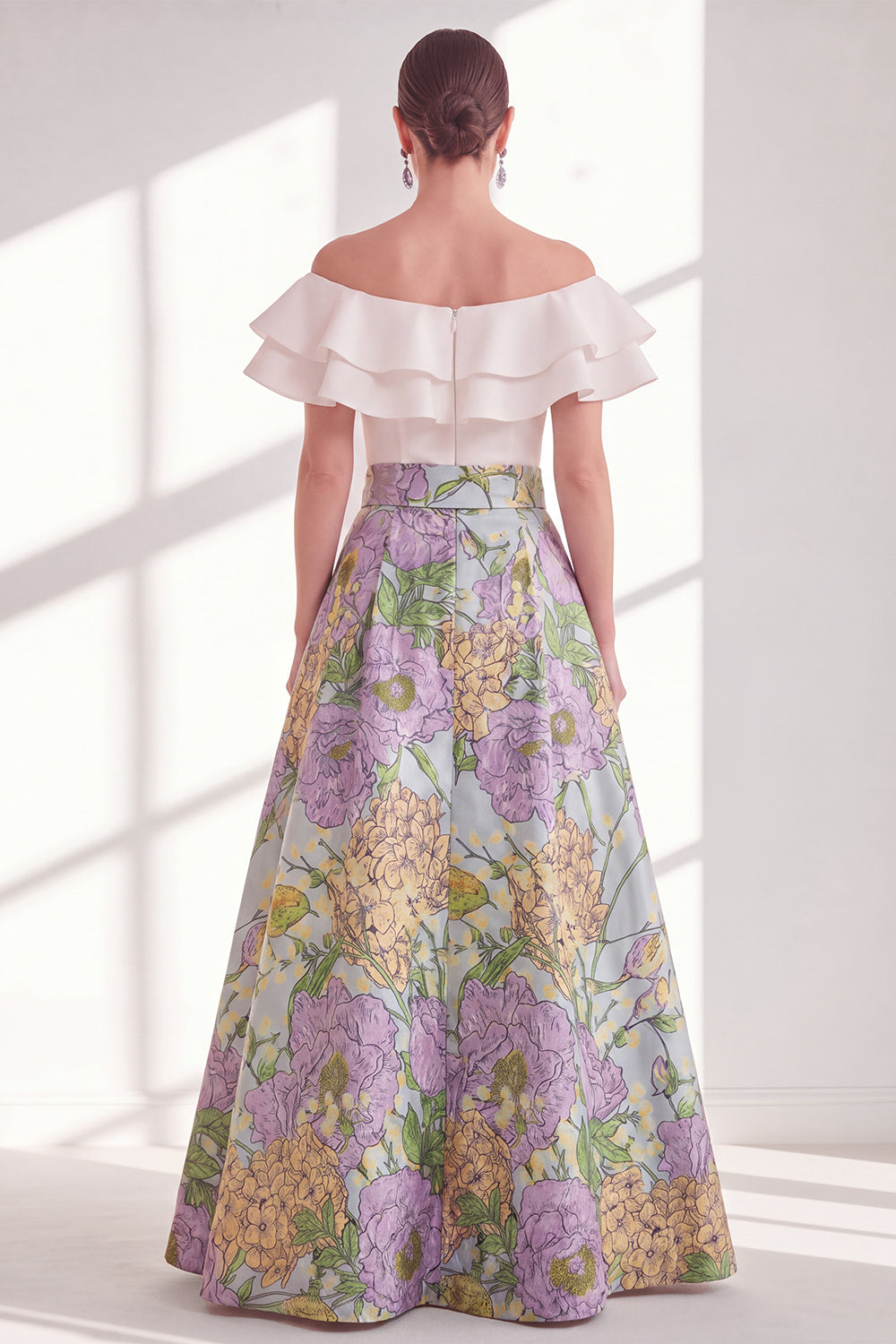 Pink Blue Flower Long A Line Mother of the Bride Dress with Ruffles