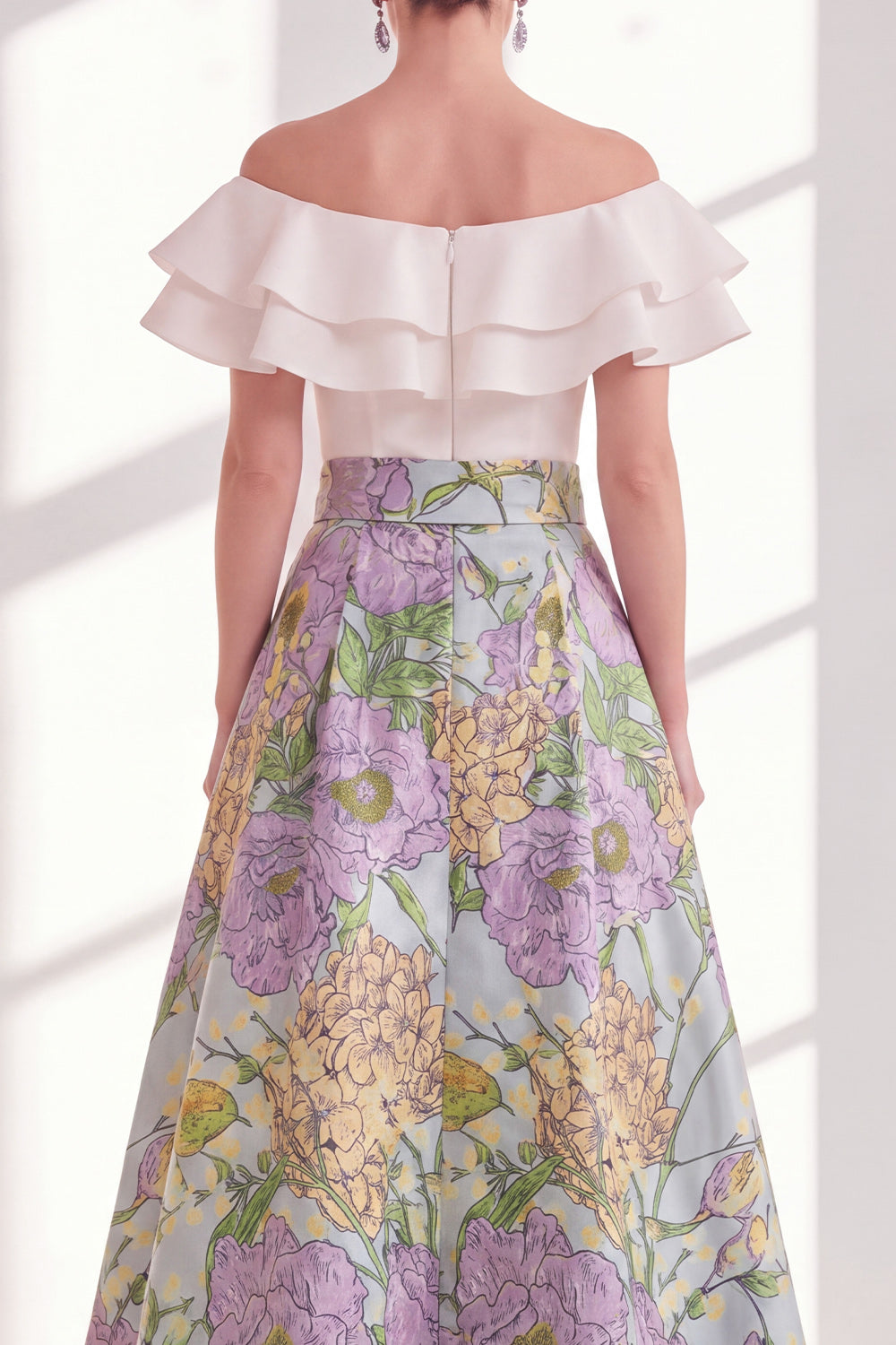 Pink Blue Flower Long A Line Mother of the Bride Dress with Ruffles