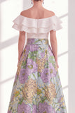 Pink Blue Flower Long A Line Mother of the Bride Dress with Ruffles