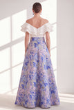 Pink Blue Flower Long A Line Mother of the Bride Dress with Ruffles
