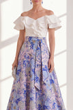 Pink Blue Flower Long A Line Mother of the Bride Dress with Ruffles