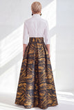 3/4 Sleeves Purple Green Jacquard Long A Line Mother of the Bride Dress