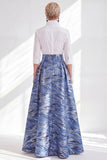 3/4 Sleeves Purple Green Jacquard Long A Line Mother of the Bride Dress