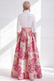 3/4 Sleeves Fuchsia Flower Long A Line Mother of the Bride Dress
