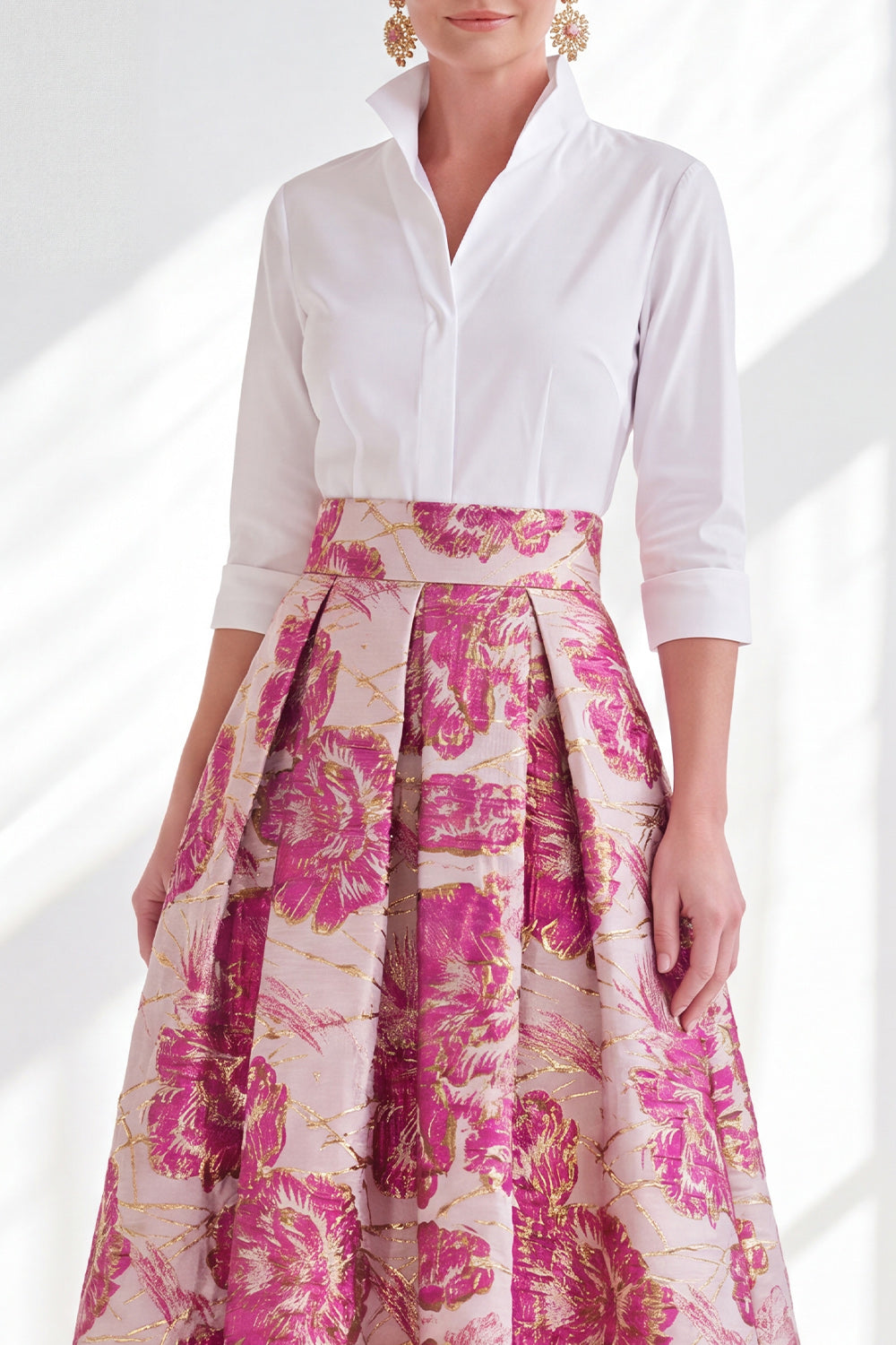 3/4 Sleeves Fuchsia Flower Long A Line Mother of the Bride Dress