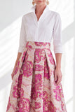 3/4 Sleeves Fuchsia Flower Long A Line Mother of the Bride Dress