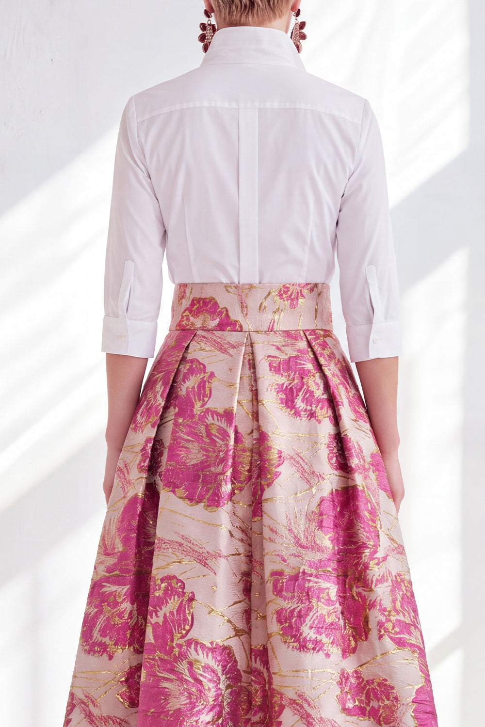3/4 Sleeves Fuchsia Flower Long A Line Mother of the Bride Dress