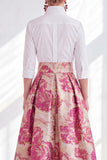 3/4 Sleeves Fuchsia Flower Long A Line Mother of the Bride Dress