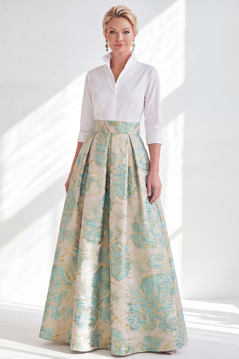 3/4 Sleeves Fuchsia Flower Long A Line Mother of the Bride Dress
