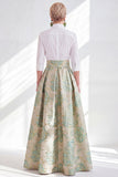 3/4 Sleeves Fuchsia Flower Long A Line Mother of the Bride Dress
