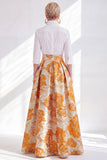 3/4 Sleeves Fuchsia Flower Long A Line Mother of the Bride Dress