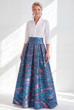 3/4 Sleeves Purple Green Jacquard Long A Line Mother of the Bride Dress