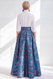 3/4 Sleeves Purple Green Jacquard Long A Line Mother of the Bride Dress