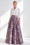 3/4 Sleeves Purple Green Jacquard Long A Line Mother of the Bride Dress
