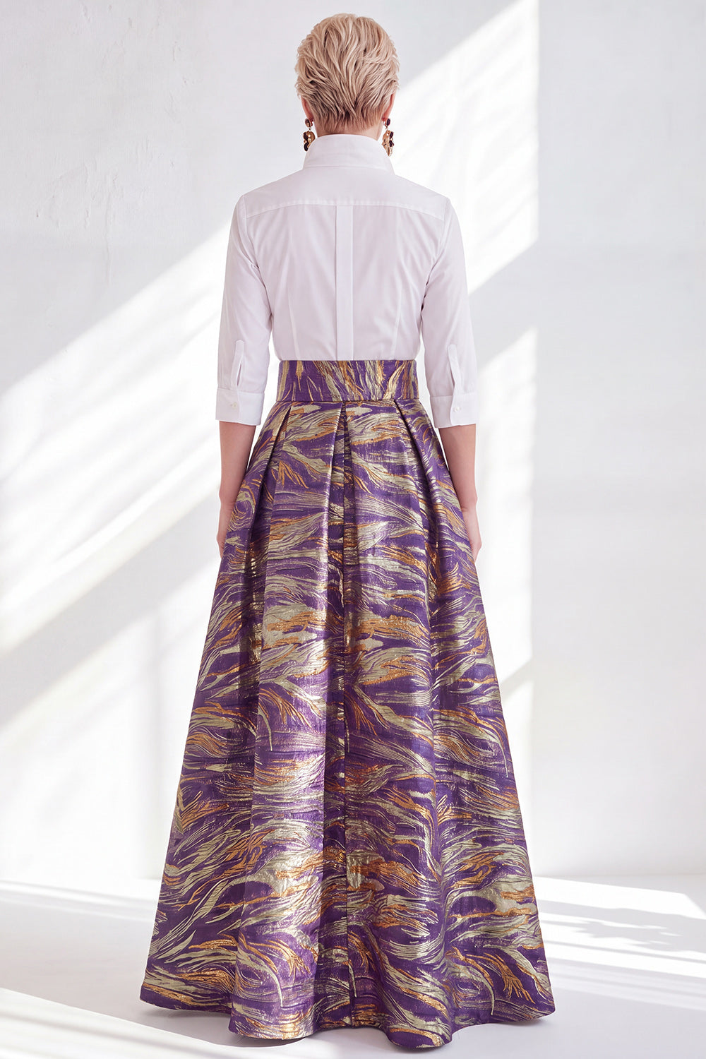 3/4 Sleeves Purple Green Jacquard Long A Line Mother of the Bride Dress