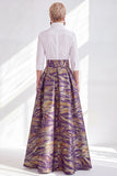 3/4 Sleeves Purple Green Jacquard Long A Line Mother of the Bride Dress