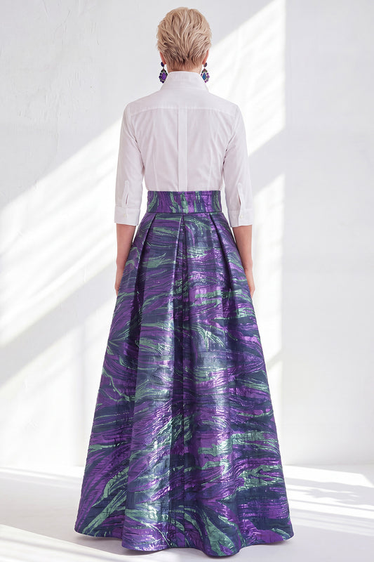 3/4 Sleeves Purple Green Jacquard Long A Line Mother of the Bride Dress