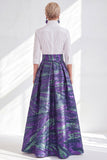 3/4 Sleeves Purple Green Jacquard Long A Line Mother of the Bride Dress