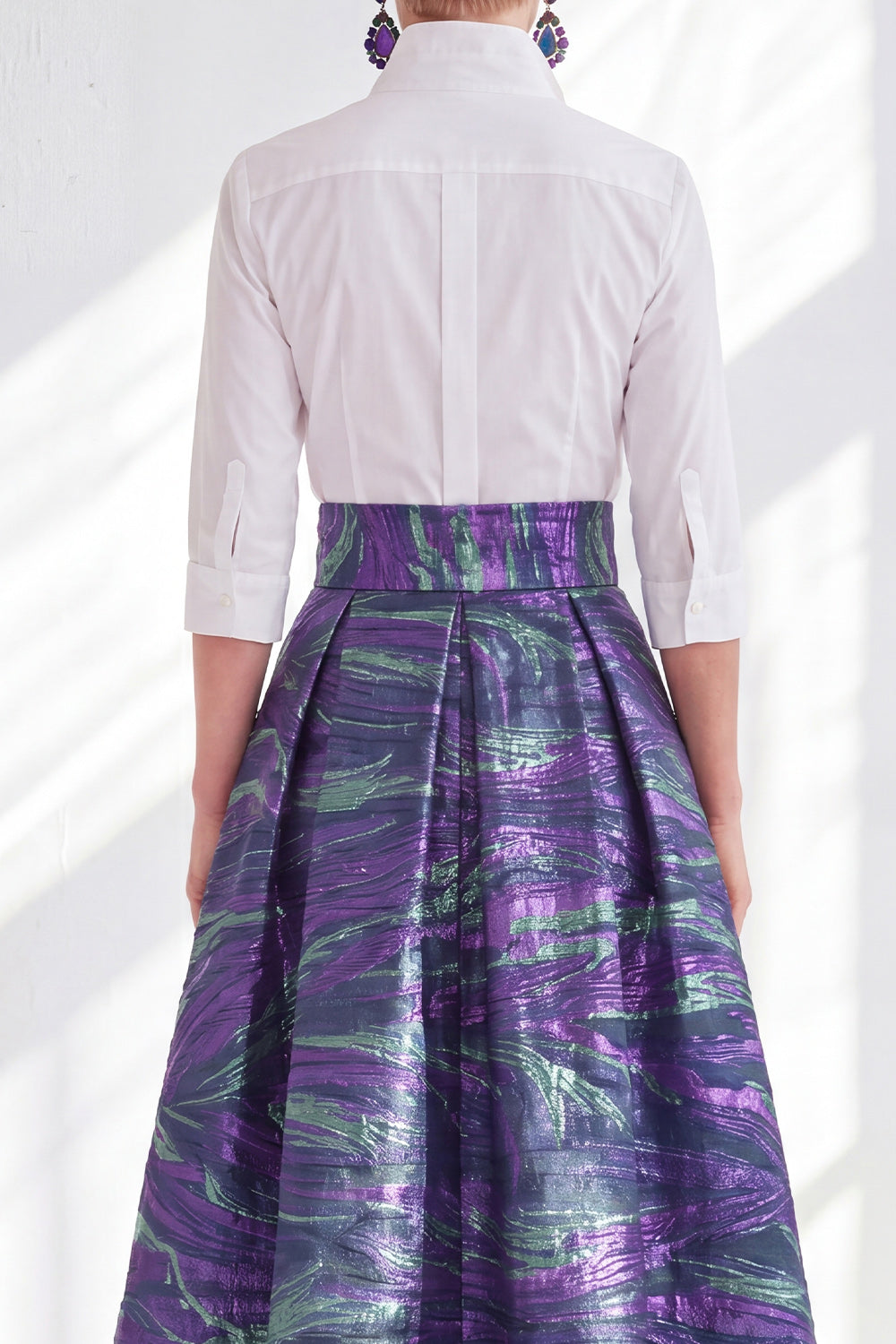 3/4 Sleeves Purple Green Jacquard Long A Line Mother of the Bride Dress