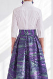 3/4 Sleeves Purple Green Jacquard Long A Line Mother of the Bride Dress