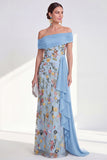 Mermaid Ruffled Green Floral Long Mother of the Bride Dress with Side Cape