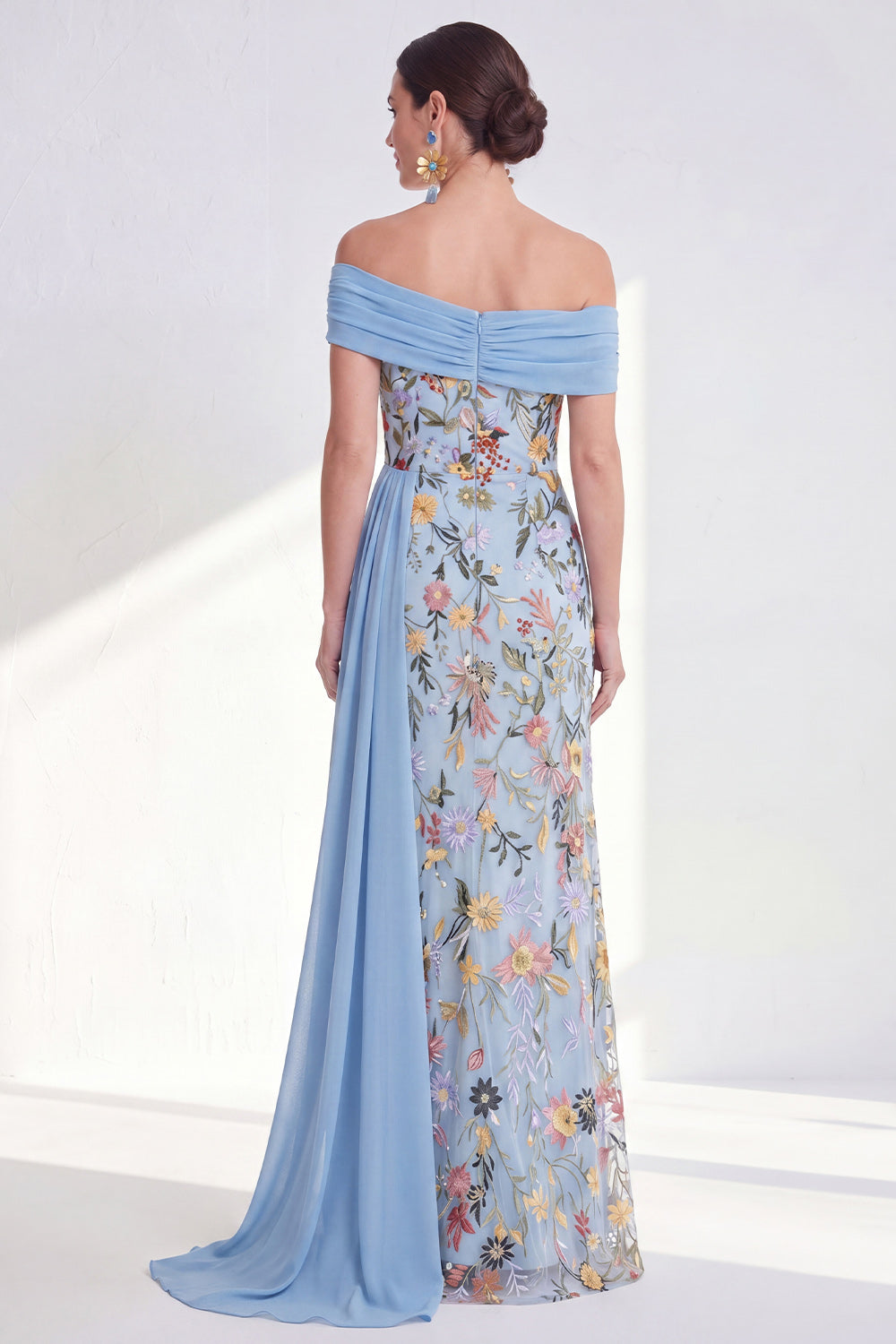 Mermaid Ruffled Green Floral Long Mother of the Bride Dress with Side Cape