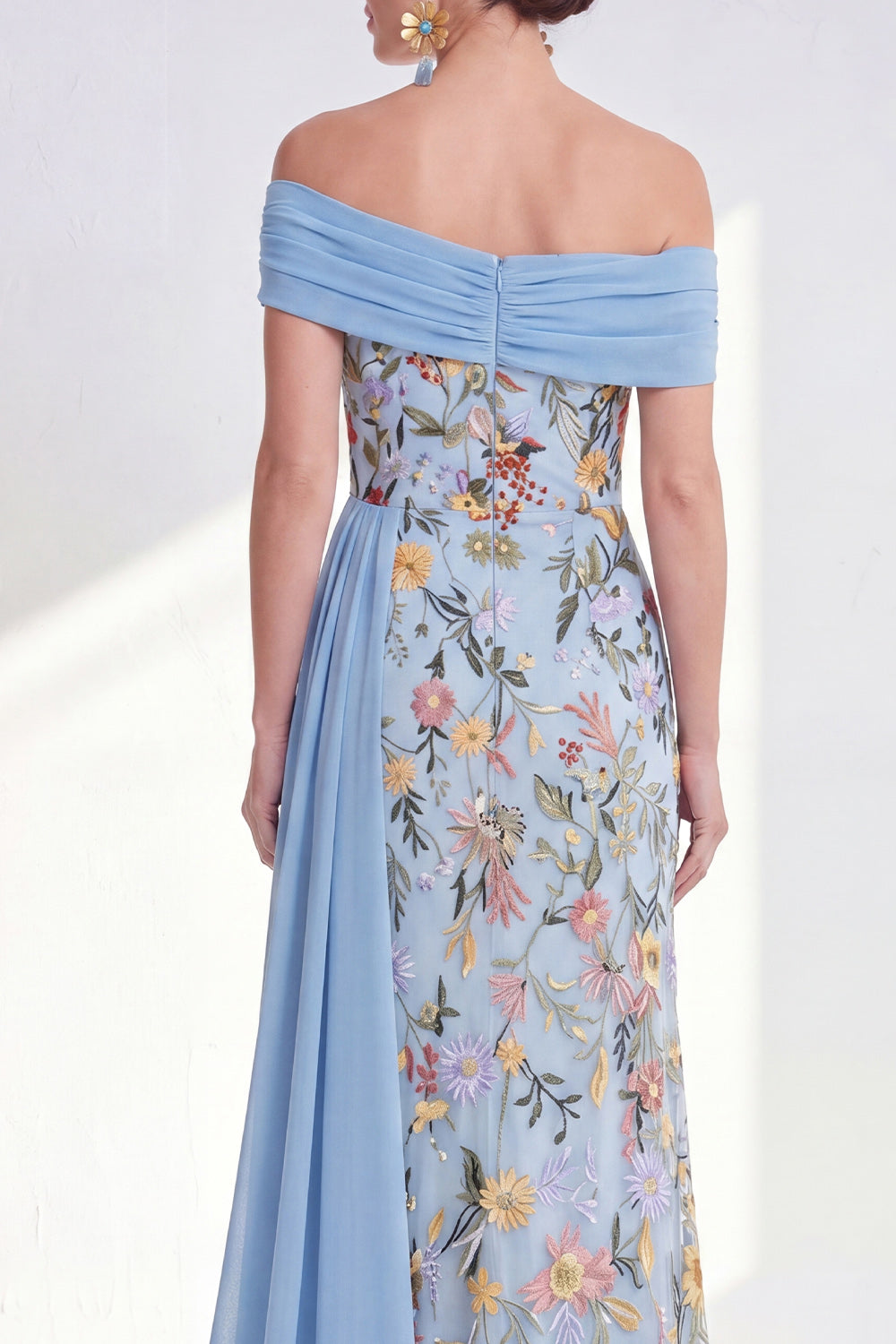 Mermaid Ruffled Green Floral Long Mother of the Bride Dress with Side Cape