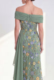 Mermaid Ruffled Green Floral Long Mother of the Bride Dress with Side Cape