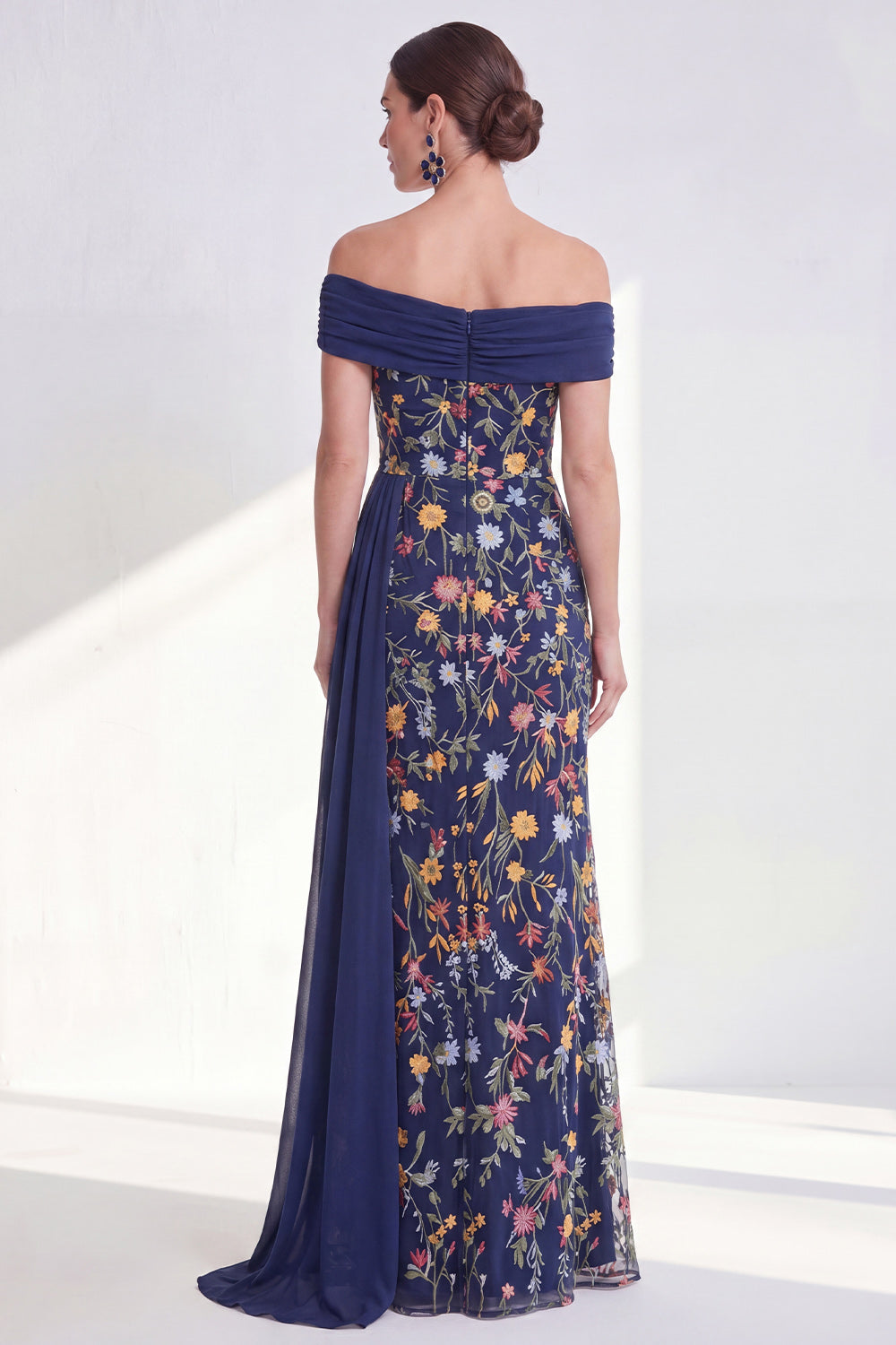 Mermaid Ruffled Green Floral Long Mother of the Bride Dress with Side Cape