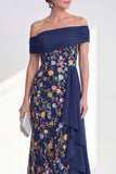 Mermaid Ruffled Green Floral Long Mother of the Bride Dress with Side Cape