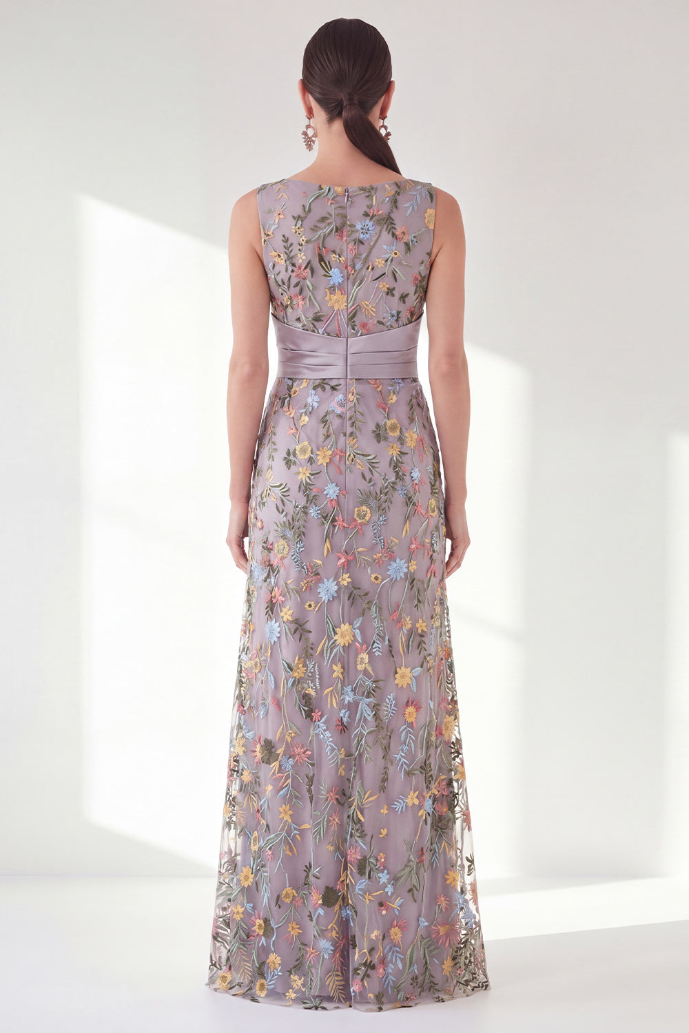 Green Ruched Mermaid Floral Long Mother of the Bride Dress with Slit
