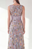 Green Ruched Mermaid Floral Long Mother of the Bride Dress with Slit